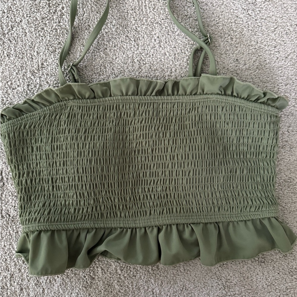 Green Ruffled Swim Top